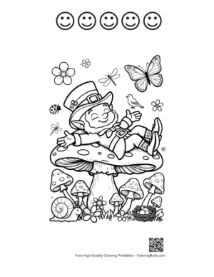 Thumbnail: Lazy Leprechaun Resting on a Large Toadstool Printable and 5 Happy Face Outline
