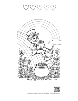 Thumbnail: Leprechaun Finding the End of the Rainbow Printable and 5 Heart Outline