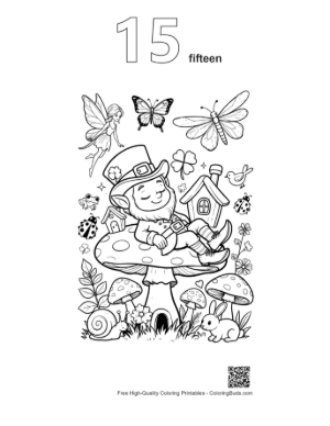 Thumbnail: Leprechaun Sitting on a Mushroom Near a Birdhouse Printable Outline Number 15