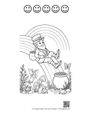Thumbnail: Leprechaun Sliding Down a Rainbow into Gold Printable and 5 Happy Face Outline