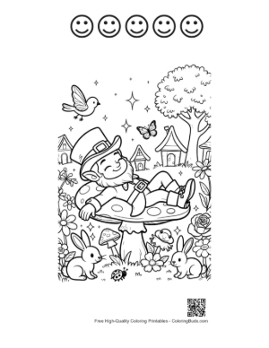 Thumbnail: Leprechaun Watching Butterflies in a Fantasy Garden Printable and 5 Happy Face Outline