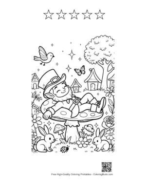 Thumbnail: Leprechaun Watching Butterflies in a Fantasy Garden Printable and 5 Star Outline