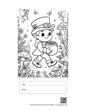 Thumbnail: Little Leprechaun Finding Gold Coins Under a Tree Printable with Title and Artist Box