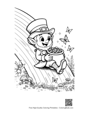 Thumbnail: Lucky Leprechaun Holding Gold on a Rainbow Slide Printable