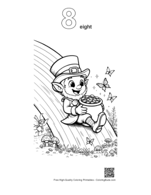 Thumbnail: Lucky Leprechaun Holding Gold on a Rainbow Slide Printable Outline Number 8