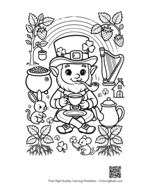 Thumbnail: Magical Leprechaun Playing Music Near a Teapot Printable
