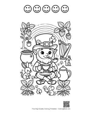 Thumbnail: Magical Leprechaun Playing Music Near a Teapot Printable and 5 Happy Face Outline