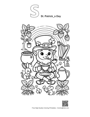 Thumbnail: Magical Leprechaun Playing Music Near a Teapot Printable Outline Alphabet S St. Patrick's Day