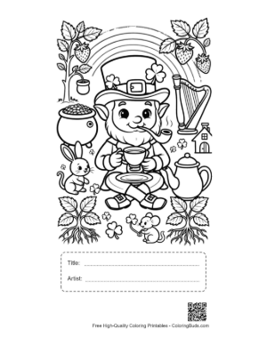 Thumbnail: Magical Leprechaun Playing Music Near a Teapot Printable with Title and Artist Box