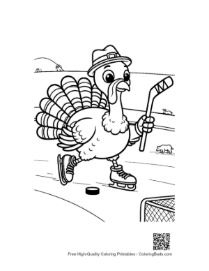 Thumbnail: Active Turkey Playing Ice Hockey in Winter Gear Printable