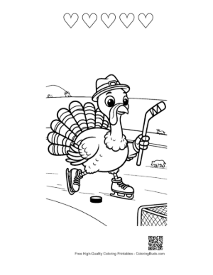 Thumbnail: Active Turkey Playing Ice Hockey in Winter Gear Printable and 5 Heart Outline
