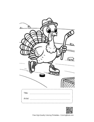 Thumbnail: Active Turkey Playing Ice Hockey in Winter Gear Printable with Title and Artist Box
