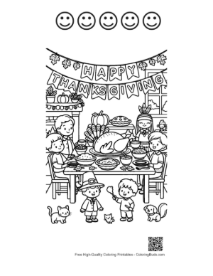 Thumbnail: Cheerful Thanksgiving Dinner Celebration with Turkey Main Dish Printable and 5 Happy Face Outline
