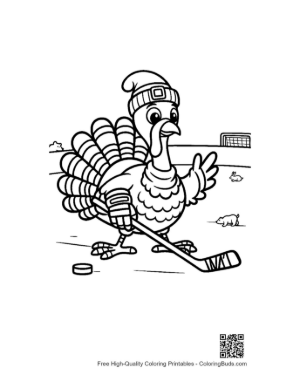 Thumbnail: Determined Turkey Hockey Player with Stick and Puck Printable
