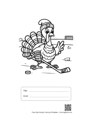 Thumbnail: Determined Turkey Hockey Player with Stick and Puck Printable with Title and Artist Box