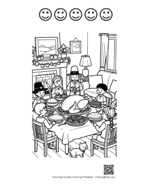 Thumbnail: Family Gathering Around a Roasted Thanksgiving Turkey Printable and 5 Happy Face Outline