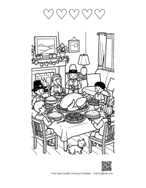Thumbnail: Family Gathering Around a Roasted Thanksgiving Turkey Printable and 5 Heart Outline
