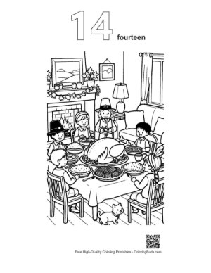 Thumbnail: Family Gathering Around a Roasted Thanksgiving Turkey Printable Outline Number 14