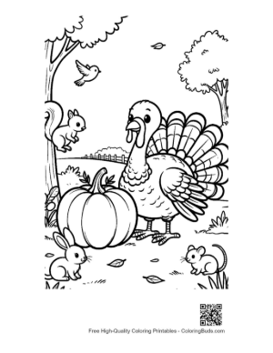 Thumbnail: Happy Turkey in a Pumpkin Patch for Thanksgiving Printable