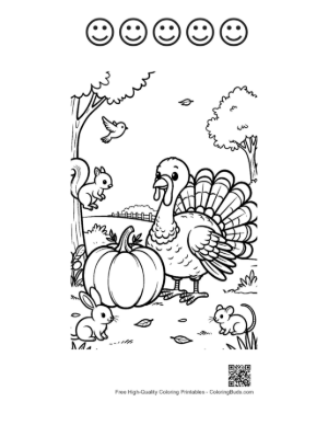 Thumbnail: Happy Turkey in a Pumpkin Patch for Thanksgiving Printable and 5 Happy Face Outline