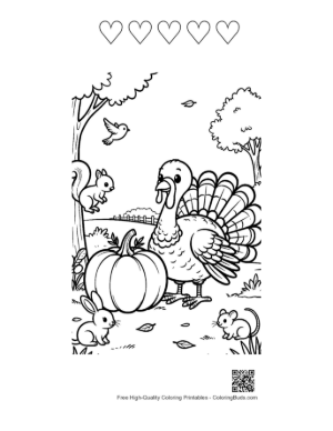Thumbnail: Happy Turkey in a Pumpkin Patch for Thanksgiving Printable and 5 Heart Outline
