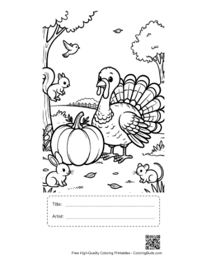 Thumbnail: Happy Turkey in a Pumpkin Patch for Thanksgiving Printable with Title and Artist Box