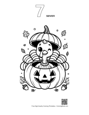 Thumbnail: Playful Turkey Wearing a Pumpkin Top as a Hat Printable Outline Number 7