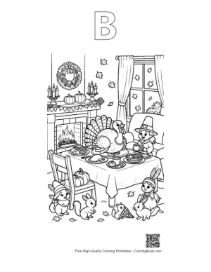Thumbnail: Thanksgiving Turkey Feast Served on a Festive Table Printable Outline Alphabet B