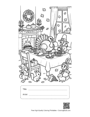 Thumbnail: Thanksgiving Turkey Feast Served on a Festive Table Printable with Title and Artist Box
