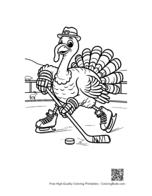 Thumbnail: Turkey Athlete Playing Hockey on a Frozen Pond Printable
