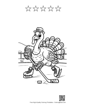 Thumbnail: Turkey Athlete Playing Hockey on a Frozen Pond Printable and 5 Star Outline