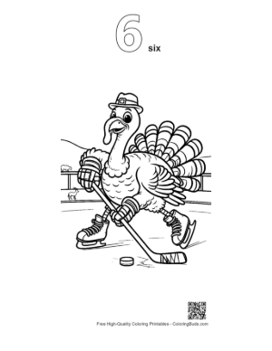 Thumbnail: Turkey Athlete Playing Hockey on a Frozen Pond Printable Outline Number 6