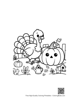Thumbnail: Two Friendly Turkeys Playing with Halloween Pumpkins Printable