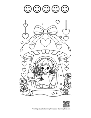 Thumbnail: Cute Hearts Cupids Printable and 5 Happy Face Outline
