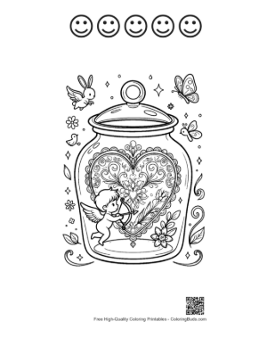 Thumbnail: Cute Hearts & Cupids Printable and 5 Happy Face Outline