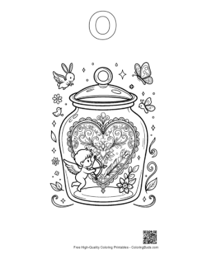 Thumbnail: Cute Hearts & Cupids Printable Outline Alphabet O