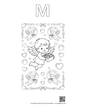 Thumbnail: Easy Hearts Cupids Printable Outline Alphabet M