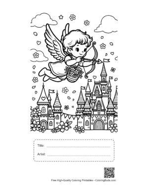 Thumbnail: Free Hearts Cupids Coloring Sheet Printable with Title and Artist Box