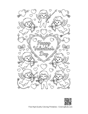 Thumbnail: Hearts Cupids Coloring Page Printable