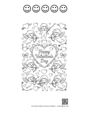 Thumbnail: Hearts Cupids Coloring Page Printable and 5 Happy Face Outline
