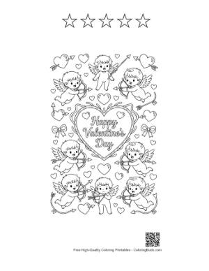 Thumbnail: Hearts Cupids Coloring Page Printable and 5 Star Outline