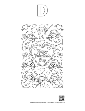Thumbnail: Hearts Cupids Coloring Page Printable Outline Alphabet D