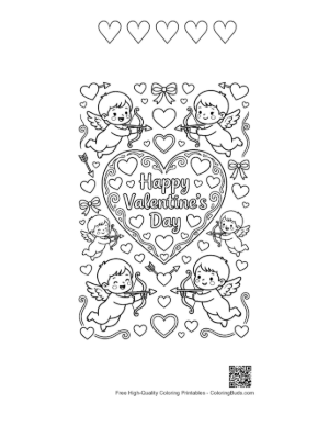 Thumbnail: Hearts Cupids Coloring Sheet Printable and 5 Heart Outline