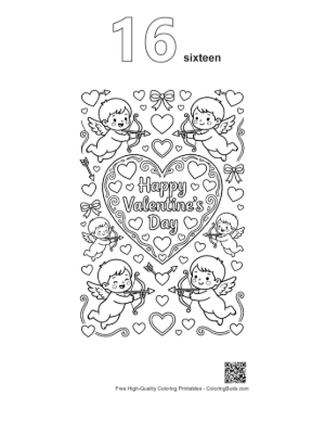 Thumbnail: Hearts Cupids Coloring Sheet Printable Outline Number 16