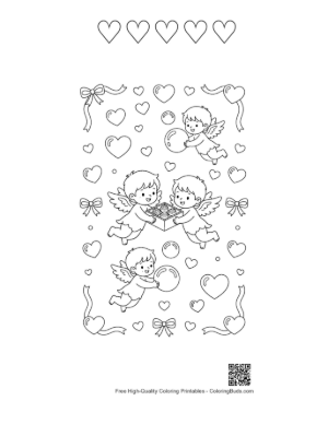 Thumbnail: Hearts Cupids Printable and 5 Heart Outline