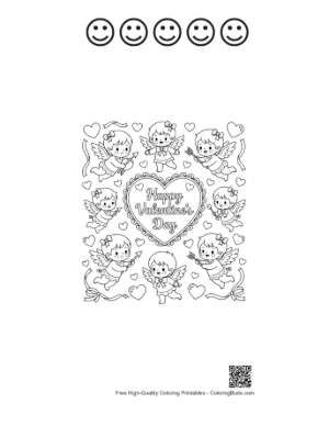 Thumbnail: Simple Happy Valentine's Day Heart Design for Kids Easy Coloring Page Printable and 5 Happy Face Outline