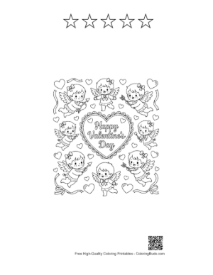 Thumbnail: Simple Happy Valentine's Day Heart Design for Kids Easy Coloring Page Printable and 5 Star Outline
