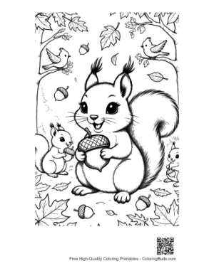 Thumbnail: Cute Forest Squirrel Eating an Acorn Coloring Page for Toddlers Printable