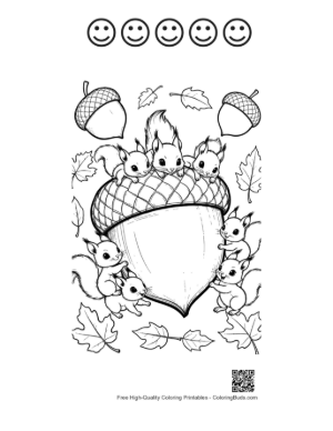 Thumbnail: Cute Leaves & Acorns Coloring Sheet Printable and 5 Happy Face Outline