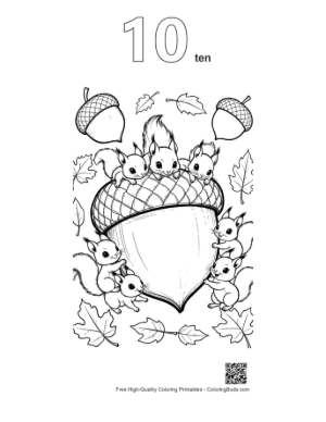 Thumbnail: Cute Leaves & Acorns Coloring Sheet Printable Outline Number 10